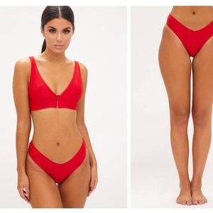 Red Zipper Bikini Top and V Bottom